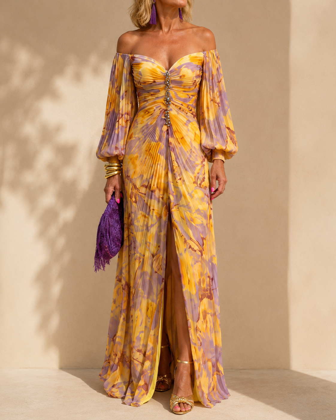 GRETA™ – VESTIDO LARGO CON ESTAMPADO FLORAL Y ESCOTE PROFUNDO