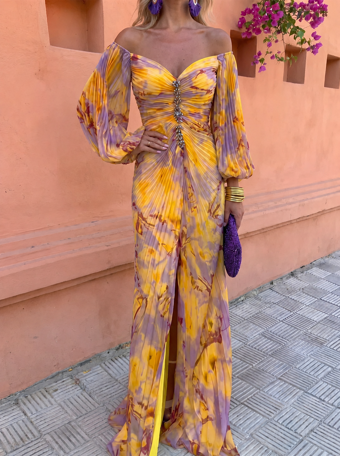 GRETA™ – VESTIDO LARGO CON ESTAMPADO FLORAL Y ESCOTE PROFUNDO